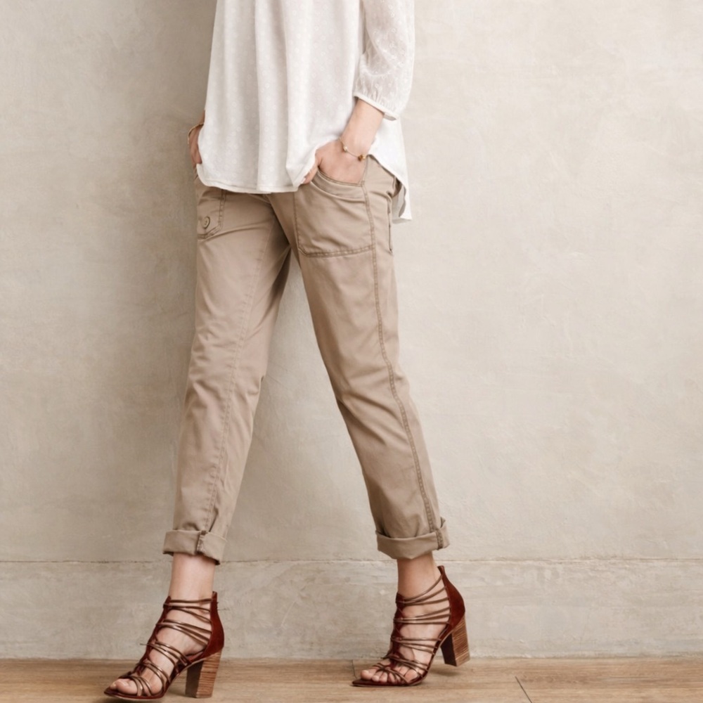 Anthropologie Hei Hei Tan Khaki‎ Utility Crop Slim Ankle Cargo Pants Size 31